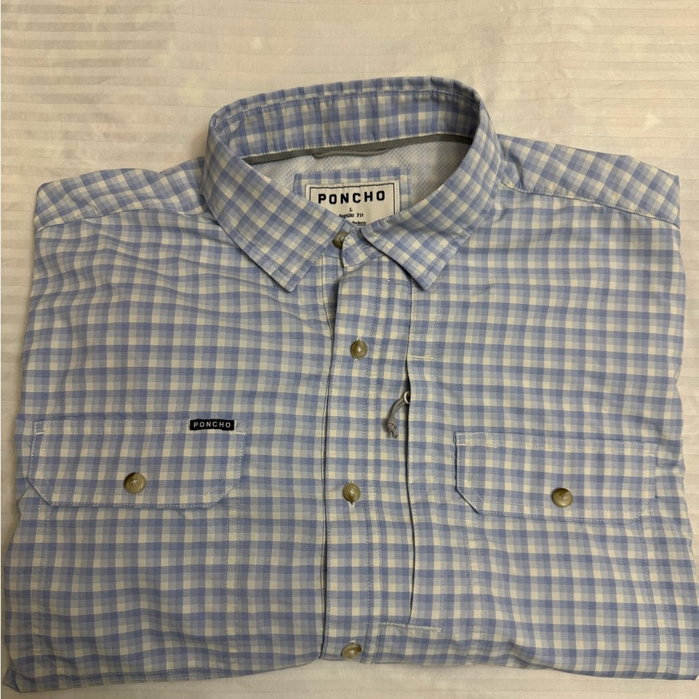 Poncho Outdoors The Wahoo Blue Checkered Men's Shirt size Large